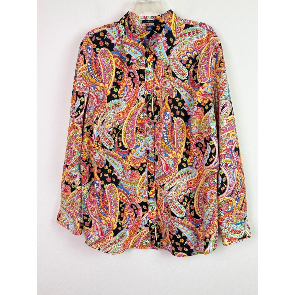 Chaps Paisley Floral Button Down Shirt Size 2X 100% Cotton Colorful Boho Preppy